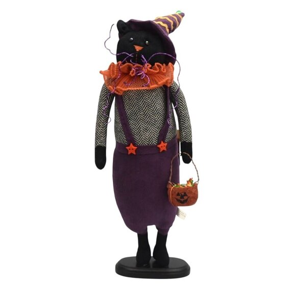 Halloween Black Cat Witch Figurine Pumpkin Basket Hat by Pumpkin Fields - Picture 1 of 6
